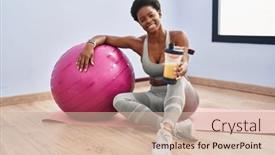  Presentation with smoothie - PPT theme consisting of african-american-woman-drinking-smoothie background and a soft green colored foreground