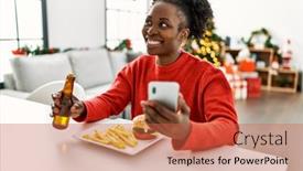  Presentation with hamburger - Theme with african-american-woman-eating-hamburger background and a red colored foreground