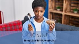  Presentation with healthy eating - Presentation theme with african-american-woman-eating-healthy background and a teal colored foreground