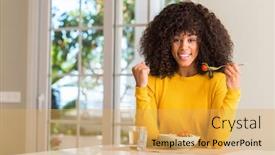 Presentation with proud american - PPT layouts with african american woman eating pasta salad screaming proud and celebrating victory and success very excited cheering emotion background and a yellow colored foreground