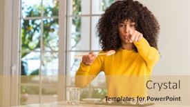  Presentation with chopsticks - Audience pleasing slide deck consisting of african american woman eating sushi using chopsticks at home pointing with finger to the camera and to you hand sign positive and confident gesture from the front backdrop and a yellow colored foreground