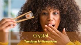  Presentation with chopsticks - Beautiful PPT theme featuring african american woman eating sushi using chopsticks at home cover mouth with hand shocked with shame for mistake expression of fear scared in silence secret concept backdrop and a tawny brown colored foreground