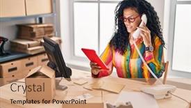  Presentation with african american business - Slide deck with african-american-woman-ecommerce-business background and a coral colored foreground