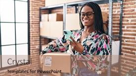  Presentation with african american business - Theme having african-american-woman-ecommerce-business background and a coral colored foreground
