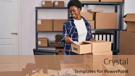  Presentation with african american business - PPT theme consisting of african-american-woman-ecommerce-business background and a coral colored foreground