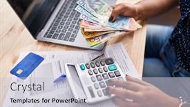  Presentation with business calculator - Presentation design with african-american-woman-ecommerce-business background and a lemonade colored foreground