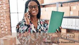  Presentation with business book - Slide deck featuring african-american-woman-ecommerce-business background and a coral colored foreground