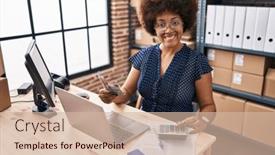  Presentation with counting - Slides with african-american-woman-ecommerce-business background and a soft green colored foreground