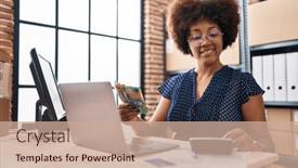  Presentation with counting - Presentation design with african-american-woman-ecommerce-business background and a coral colored foreground