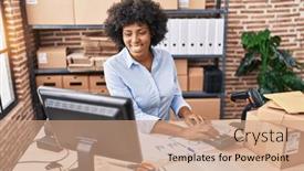  Presentation with african american business - PPT theme enhanced with african-american-woman-ecommerce-business and a coral colored foreground