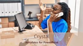  Presentation with african american business - PPT theme featuring african-american-woman-ecommerce-business background and a coral colored foreground