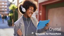  Presentation with video game - Presentation enhanced with african-american-woman-executive-playing background and a gray colored foreground