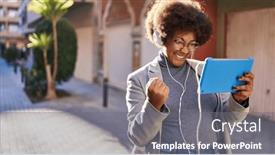  Presentation with executive - Slides featuring african-american-woman-executive-playing background and a  colored foreground