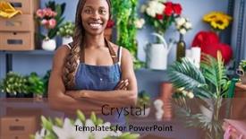  Presentation with flower woman - PPT layouts having african-american-woman-florist-smiling background and a tawny brown colored foreground