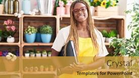  Presentation with binder - PPT layouts enhanced with african-american-woman-florist-smiling background and a gold colored foreground