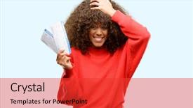  Presentation with elementary school african american female career - Slide deck with african american woman holding airline background and a  colored foreground