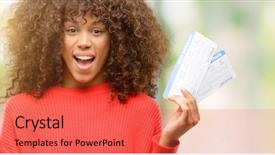  Presentation with african american talent show - PPT theme featuring african american woman holding airline background and a  colored foreground