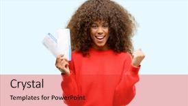  Presentation with proud american - Beautiful presentation theme featuring african american woman holding airline backdrop and a red colored foreground