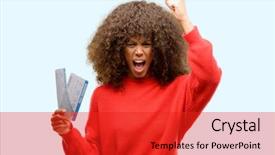  Presentation with american graduation african education - PPT theme featuring african american woman holding airline background and a  colored foreground