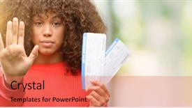  Presentation with airline - Amazing PPT theme having african american woman holding airline backdrop and a  colored foreground