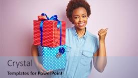  Presentation with pink birthday - PPT theme consisting of african-american-woman-holding-birthday background and a light blue colored foreground
