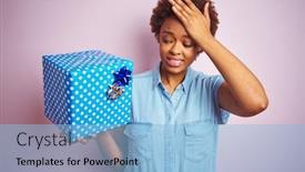  Presentation with pink birthday - PPT theme featuring african-american-woman-holding-birthday background and a light blue colored foreground