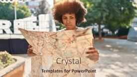  Presentation with city map - PPT theme featuring african-american-woman-holding-city background and a lemonade colored foreground