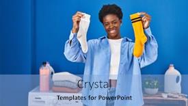  Presentation with clean - PPT layouts with african-american-woman-holding-clean background and a light blue colored foreground