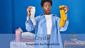  Presentation with socks - Theme with african-american-woman-holding-clean background and a light blue colored foreground