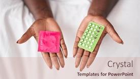  Presentation with condom - Slides featuring african-american-woman-holding-condom background and a  colored foreground