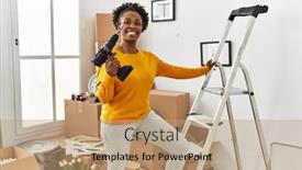  Presentation with new home - Presentation enhanced with african-american-woman-holding-drill background and a  colored foreground