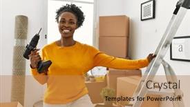  Presentation with african american couples on the mountains - PPT layouts featuring african-american-woman-holding-drill background and a gold colored foreground