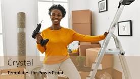  Presentation with african american seniors - Presentation theme enhanced with african-american-woman-holding-drill background and a coral colored foreground