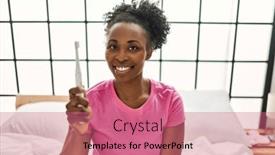  Presentation with electrical - PPT layouts with african-american-woman-holding-electrical background and a coral colored foreground