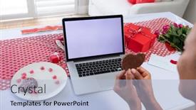  Presentation with online dating - Amazing theme having african-american-woman-holding-heart backdrop and a light blue colored foreground