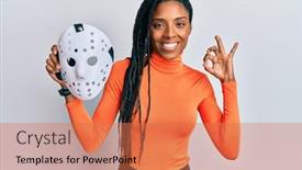  Presentation with hockey - PPT layouts having african-american-woman-holding-hockey background and a coral colored foreground