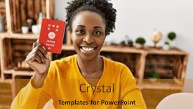  Presentation with passport - PPT layouts featuring african-american-woman-holding-japan background and a gold colored foreground