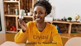  Presentation with light led - Slides having african-american-woman-holding-led background and a gold colored foreground