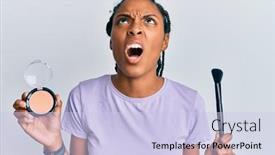  Presentation with blush - PPT theme consisting of african-american-woman-holding-makeup background and a light blue colored foreground