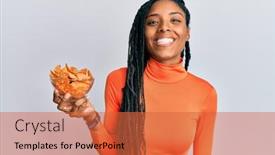  Presentation with nachos - Slides with african-american-woman-holding-nachos background and a red colored foreground