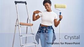  Presentation with proud american - Theme featuring african-american-woman-holding-roller background and a  colored foreground