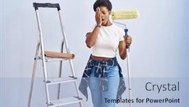  Presentation with face pain - Slide set having african-american-woman-holding-roller background and a  colored foreground