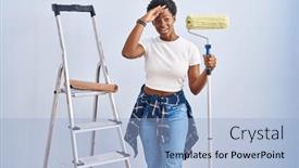  Presentation with far away - Slide deck having african-american-woman-holding-roller background and a  colored foreground