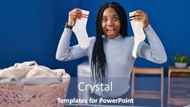  Presentation with socks - PPT layouts enhanced with african-american-woman-holding-socks background and a ocean colored foreground