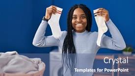 Presentation with socks - PPT theme consisting of african-american-woman-holding-socks background and a ocean colored foreground
