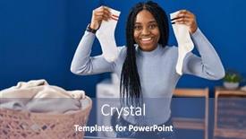  Presentation with socks - Slide deck having african-american-woman-holding-socks background and a ocean colored foreground