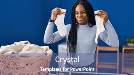  Presentation with socks - PPT theme consisting of african-american-woman-holding-socks background and a ocean colored foreground