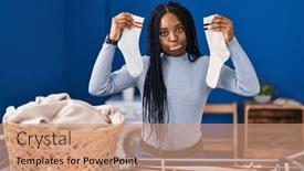  Presentation with crying - Presentation featuring african-american-woman-holding-socks background and a coral colored foreground