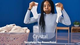  Presentation with knitting african american - Presentation design consisting of african-american-woman-holding-socks and a ocean colored foreground