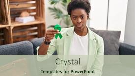  Presentation with ribbon green - PPT layouts consisting of african-american-woman-holding-support background and a soft green colored foreground